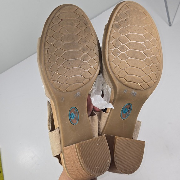 Montana Artisan Crafted Leather Block Heel Sandals Womens 11 Tan Suede Pleated - Picture 6 of 7